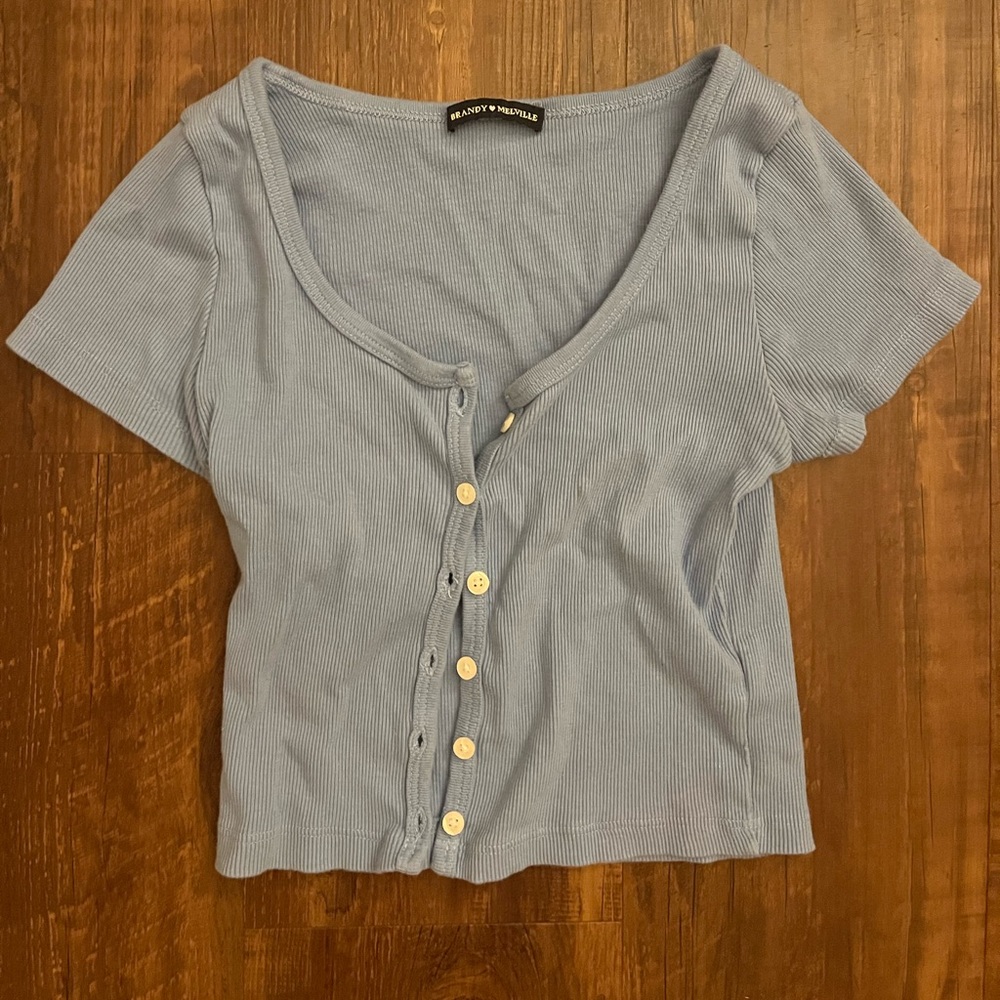 Baby Blue Brandy Melville Button Down Cropped Tee